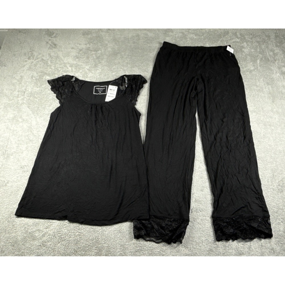 Charter Club Intimates Women's Lace Trim Shirt/Pants Set Black Size XS NWT